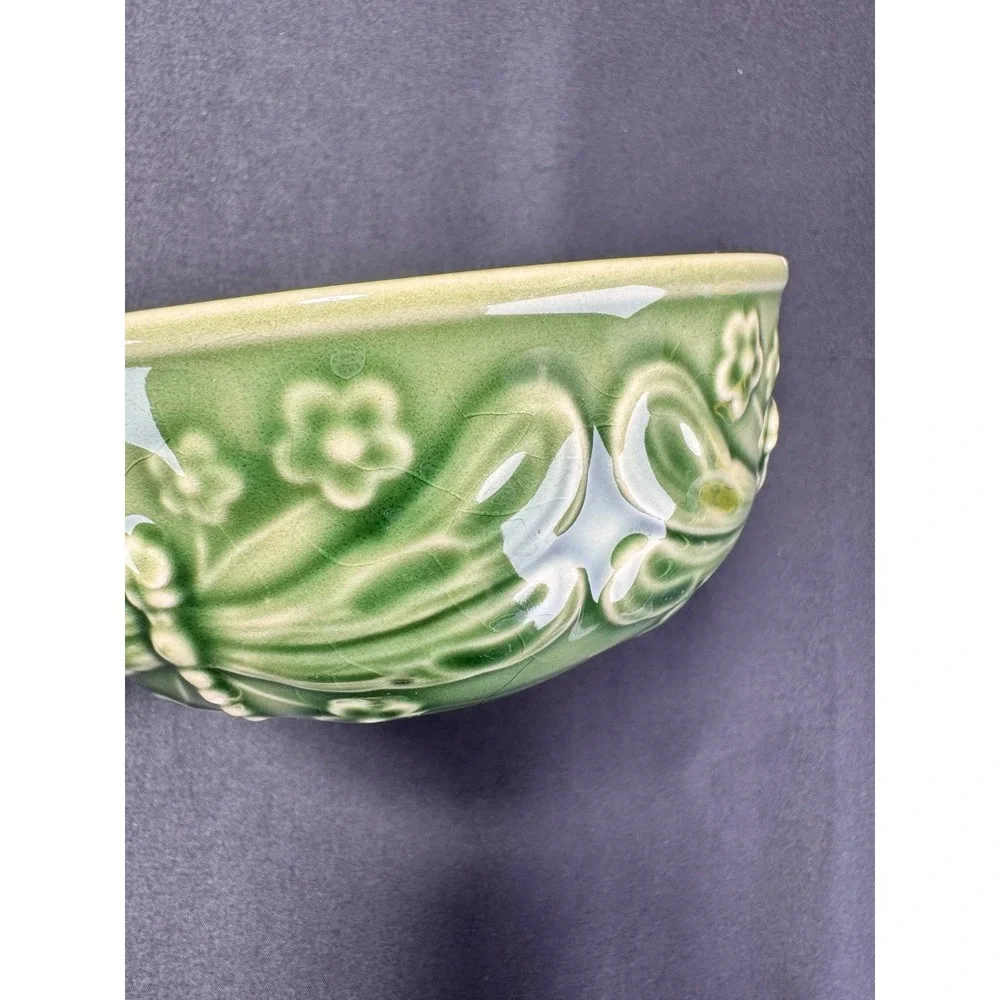 Bordallo Pinheiro Dragonfly Green Majolica Coupe Cereal Bowls 2 Portugal Display